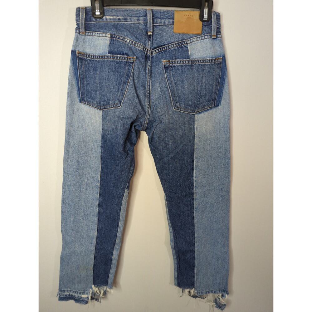 Frame Denim Nouveau Le Mix Jeans Colorblocked Distressed Cropped Size 26 - Picture 11 of 16